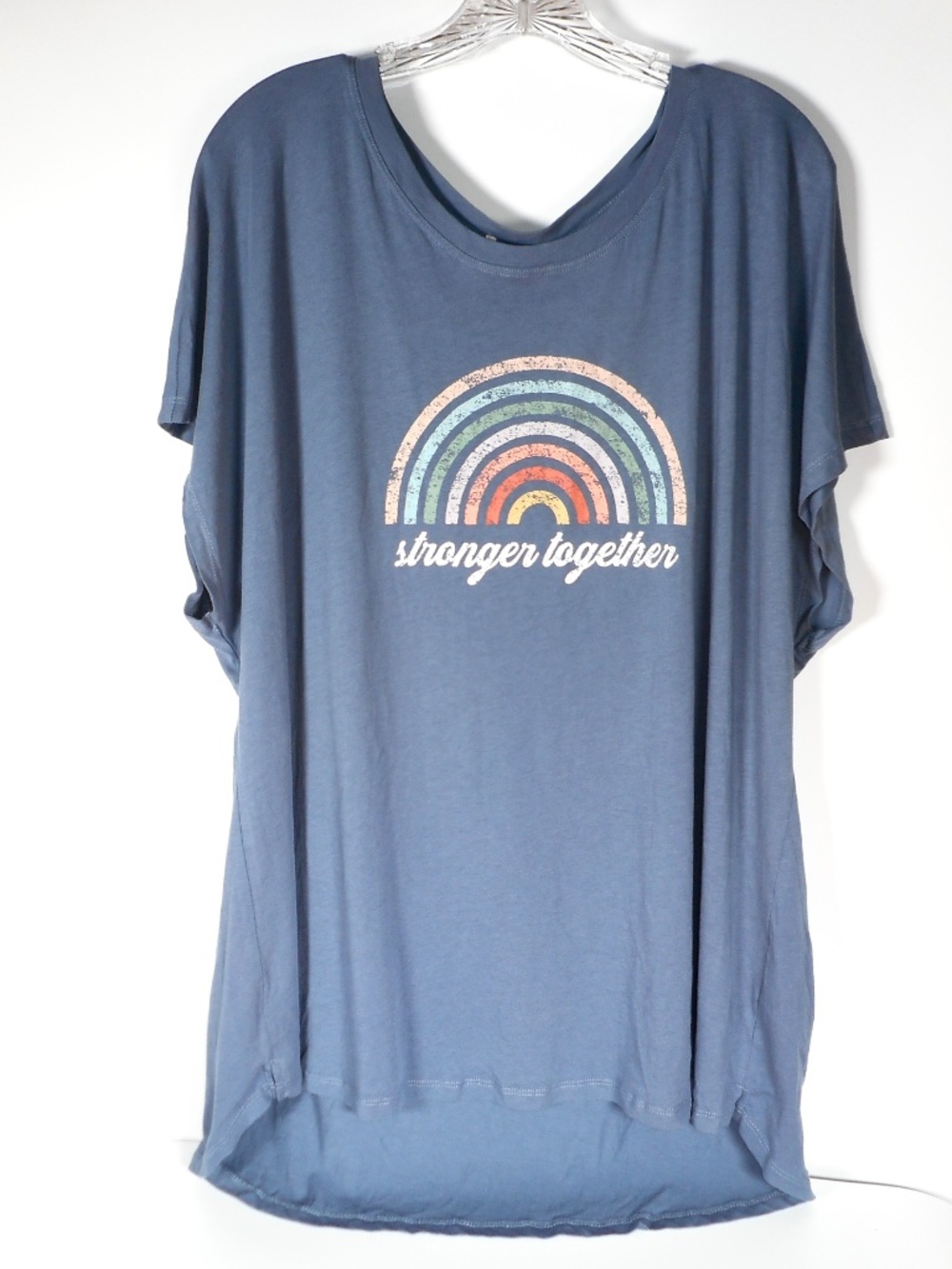NWT C & C California Blue Sz 2X Stronger Together Top Hi-Lo Dolman
